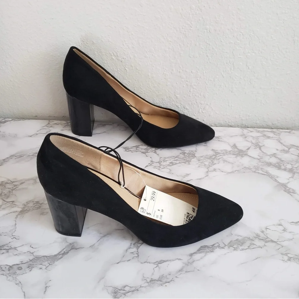 H&M black block pointed toe chunky heel - Picture 4 of 6